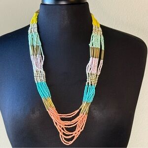 Seed Bead Necklace Long Colorful